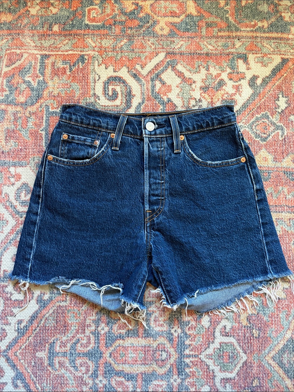 Levi’s 501 Jean Shorts Premium Denim Big E Size 24 Dark Wash 99% cotton